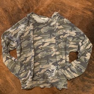 Distressed camo sweatshirt